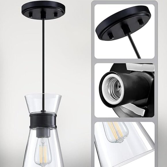 3 Pack 1 Light Modern Cylindrical Pendant with Clear Glass Black Finish *NEW* - Picture 5 of 7